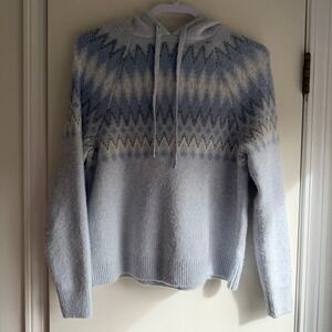 FRYE Fair Isle Snowflake Pattern Hoodie Sweater Light Blue Women's Size M